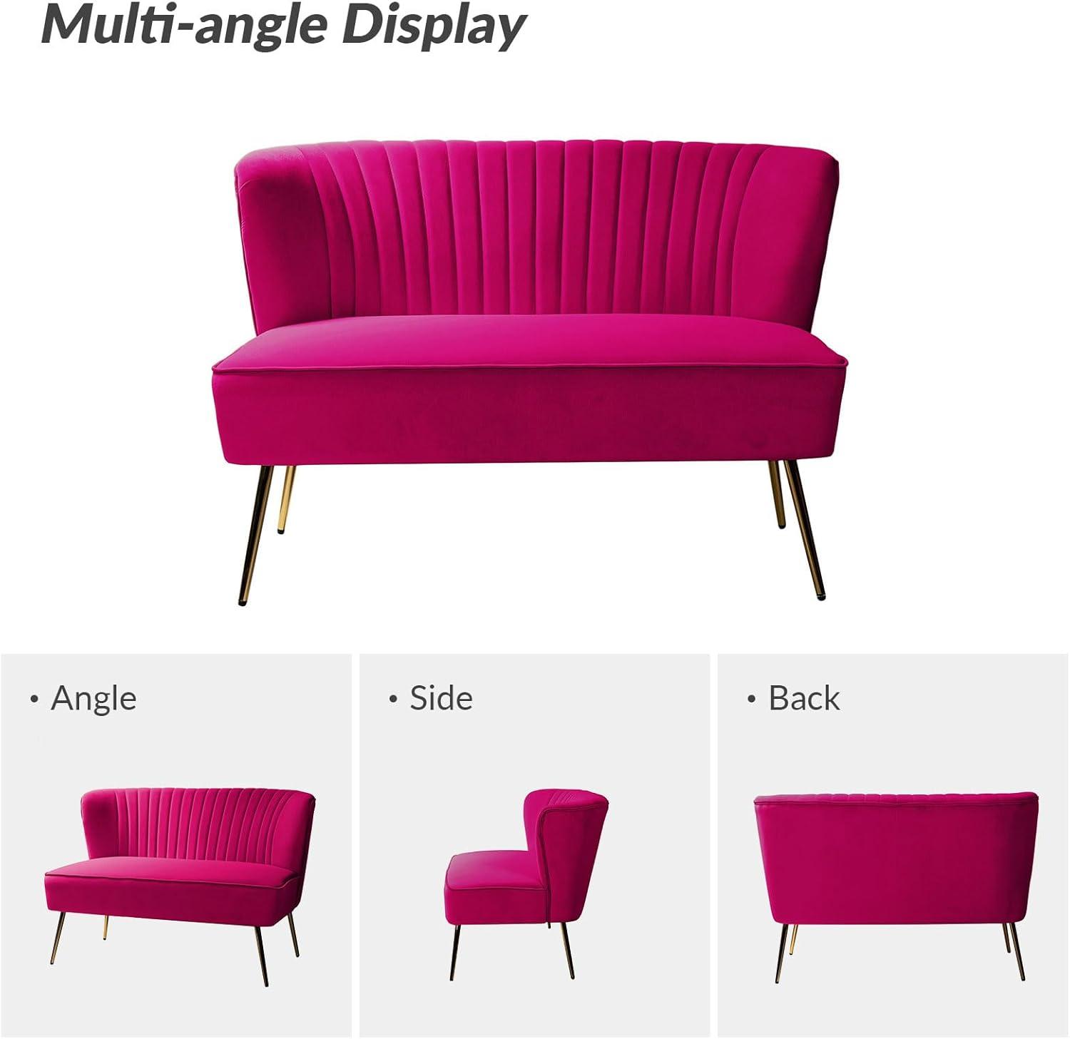 HULALA HOME Monica Modern Velvet Curved Tufted Back Loveseat with Metal Tapered Legs by  FUCHSIA