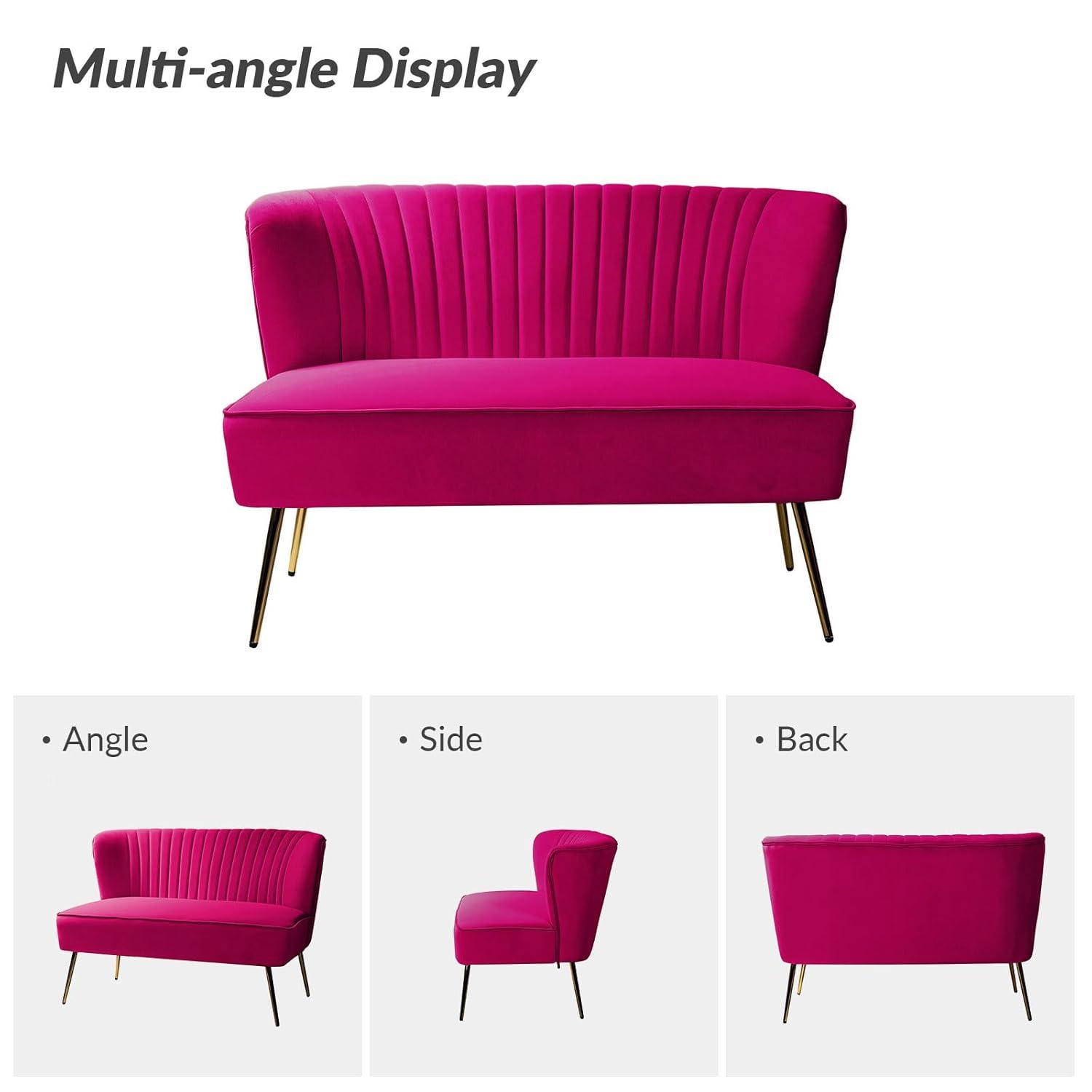 HULALA HOME Monica Modern Velvet Curved Tufted Back Loveseat with Metal Tapered Legs by  FUCHSIA