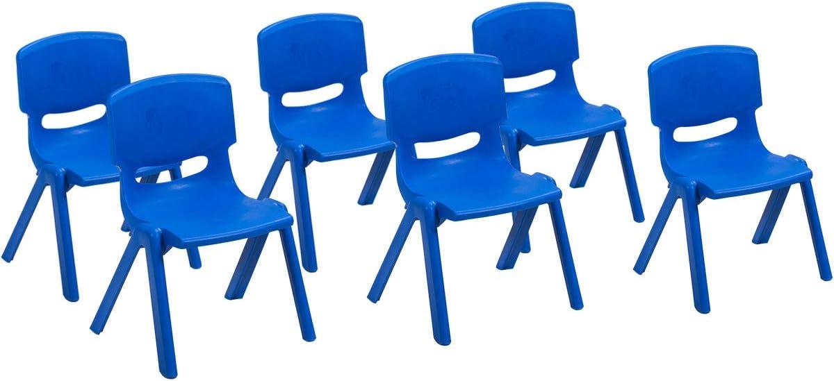 Topcobe 6-pack Kids Plastic Stackable Classroom Chairs, Toddler Living Room Chair-Blue