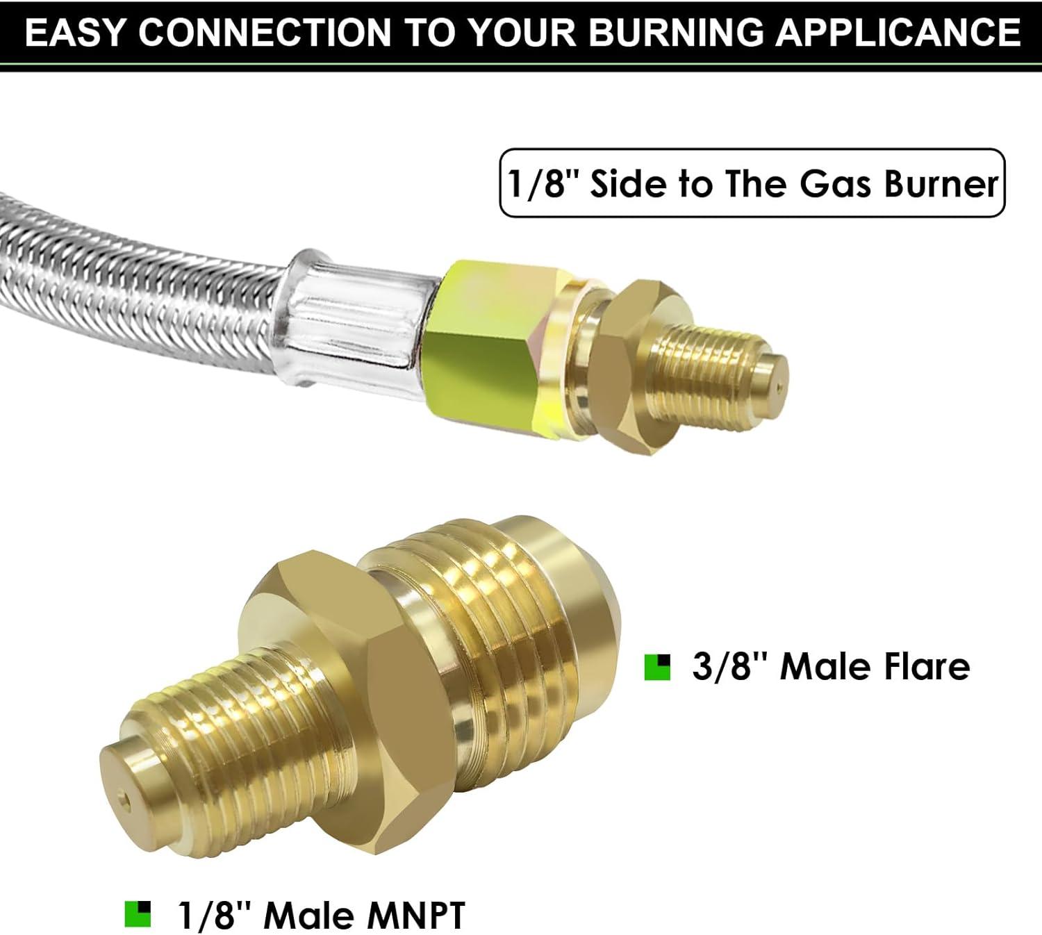 Gaspro 12ft 0-30 PSI Adjustable Propane Regulator with Gauge Stainless High Pressure Propane Hose with Regulator and  3/8" Female Connector