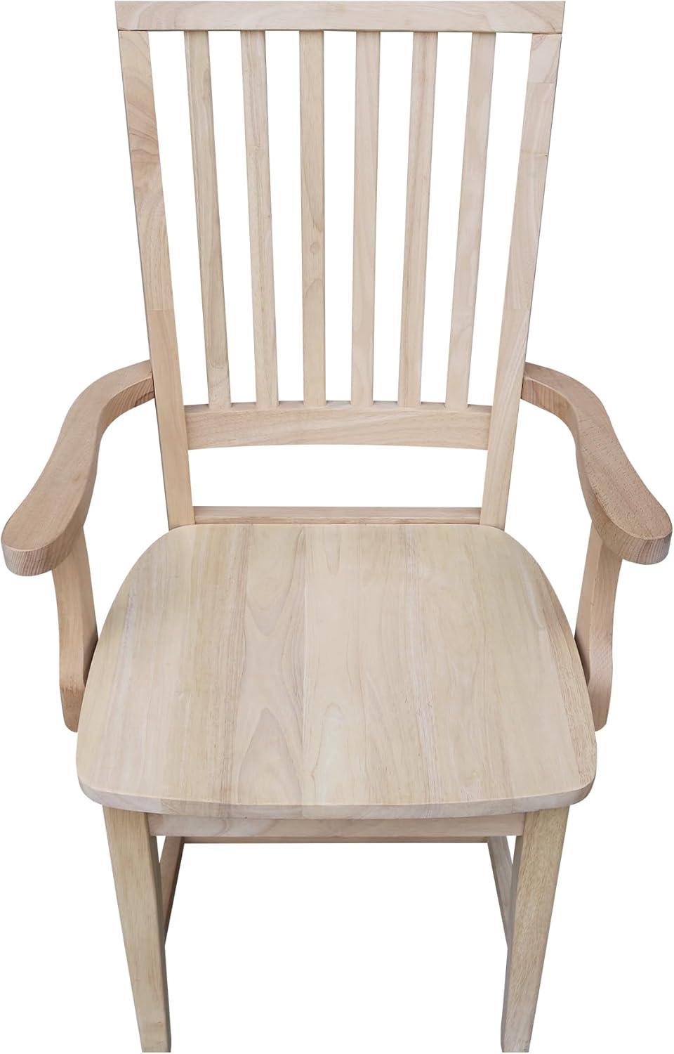 Mission Side Chair with Arms Unfinished - International Concepts: Solid Wood, Slat Back, Kitchen Furniture
