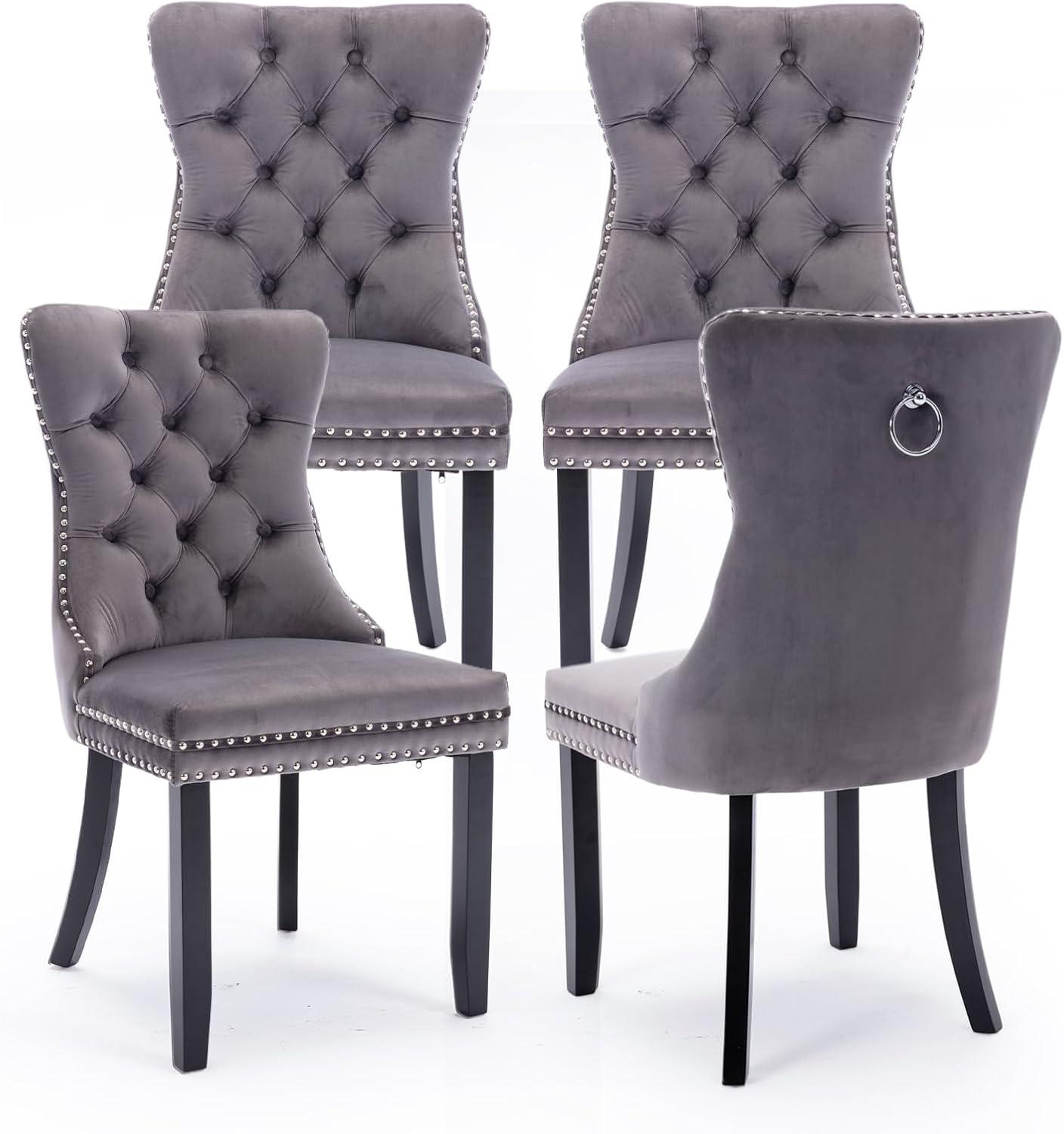 ODUSE-DAILY Grey Velvet Dining Chairs Set of 4, Kitchen & Dining Room Chairs, Tufted Dining Chairs, Fabric Upholstered, Solid Wood, Sillas De Comedor (Gray, 4 Pcs)