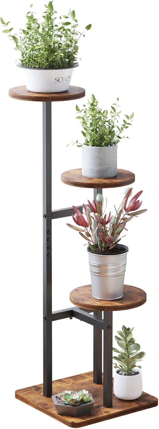 Brown 3-Tier Iron and MDF Corner Plant Stand