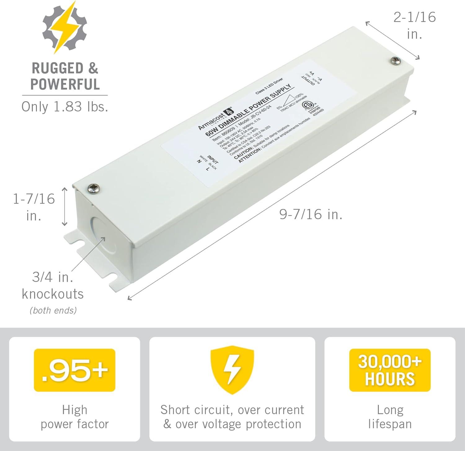 60W Dimmable LED Driver with Enclosure 24V DC Electronic Transformer