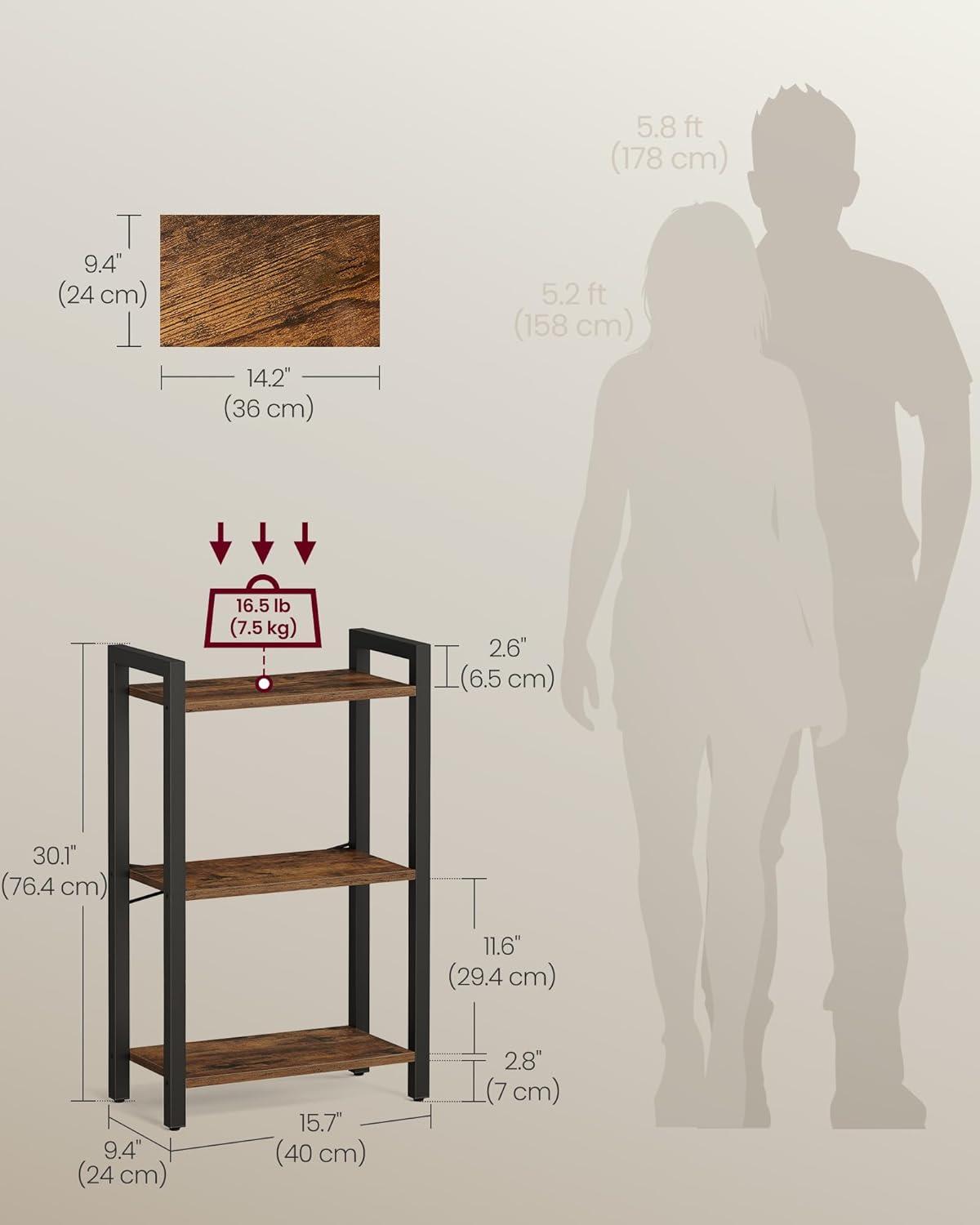 VASAGLE 6-Tier Bookshelf, Bookcase with Steel Frame, Book Shelf for Living Room, Home Office, Study, 11.8 x 31.5 x 73.2 Inches, Industrial Style, Rustic Brown and Ink Black ULLS082B01