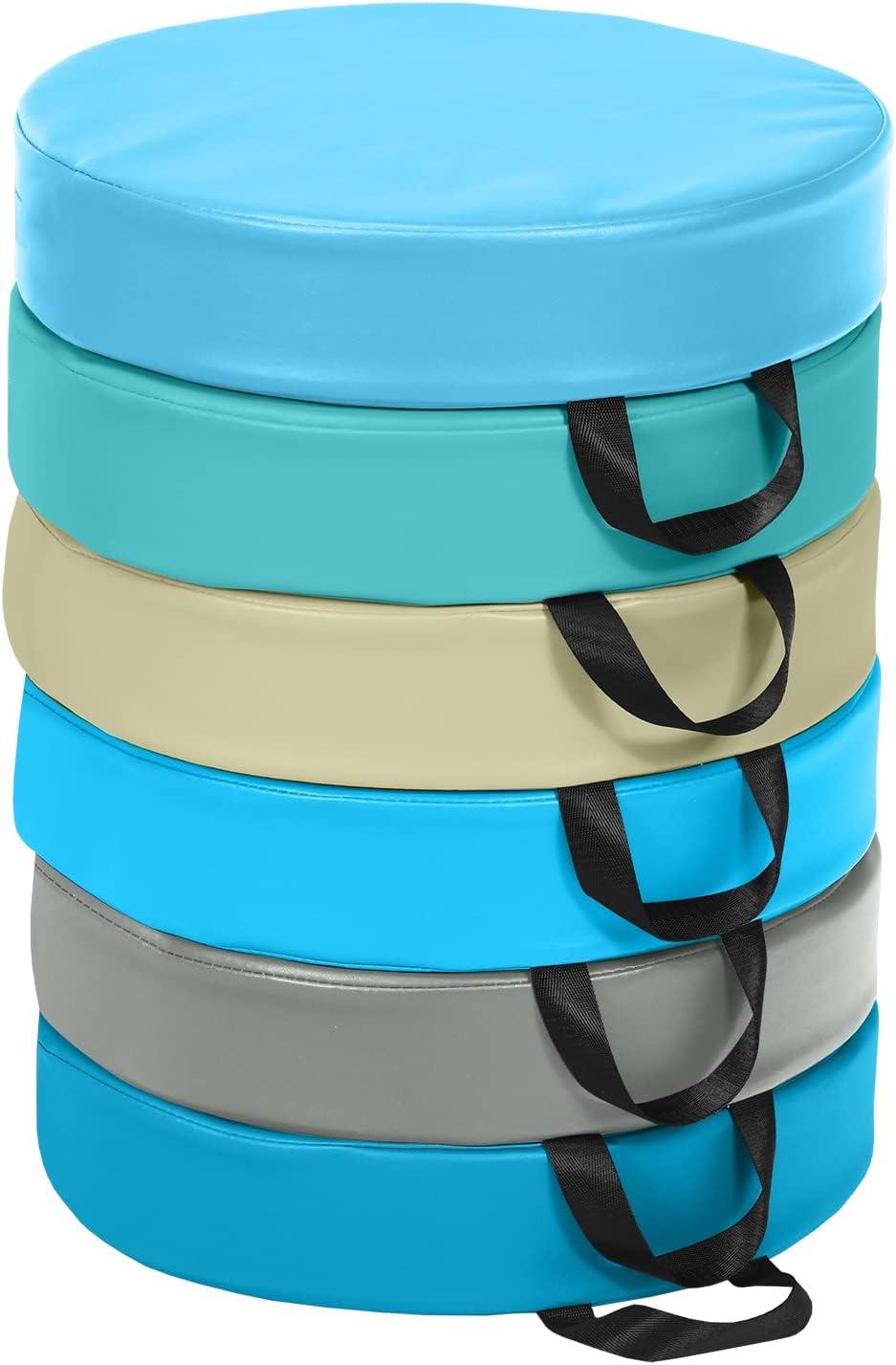 KOTEK 6 Pcs 15'' Kids Floor Cushions with Handles, Thick Foam Circle Floor Seats, Soft Flexible Seating for Classroom Elementary, School, Daycare, Kindergarten, Preschool & Playroom (3'' Round, Blue)