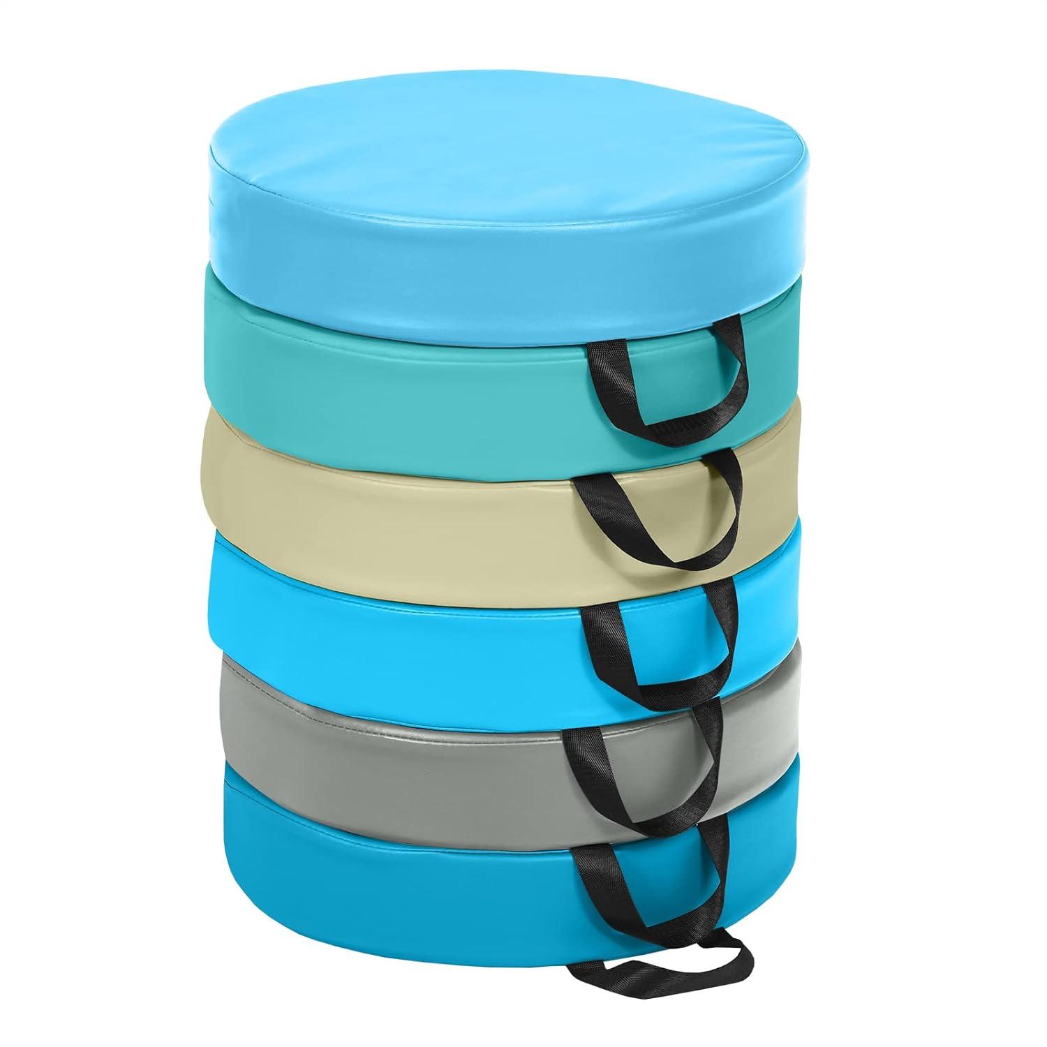 KOTEK 6 Pcs 15'' Kids Floor Cushions with Handles, Thick Foam Circle Floor Seats, Soft Flexible Seating for Classroom Elementary, School, Daycare, Kindergarten, Preschool & Playroom (3'' Round, Blue)