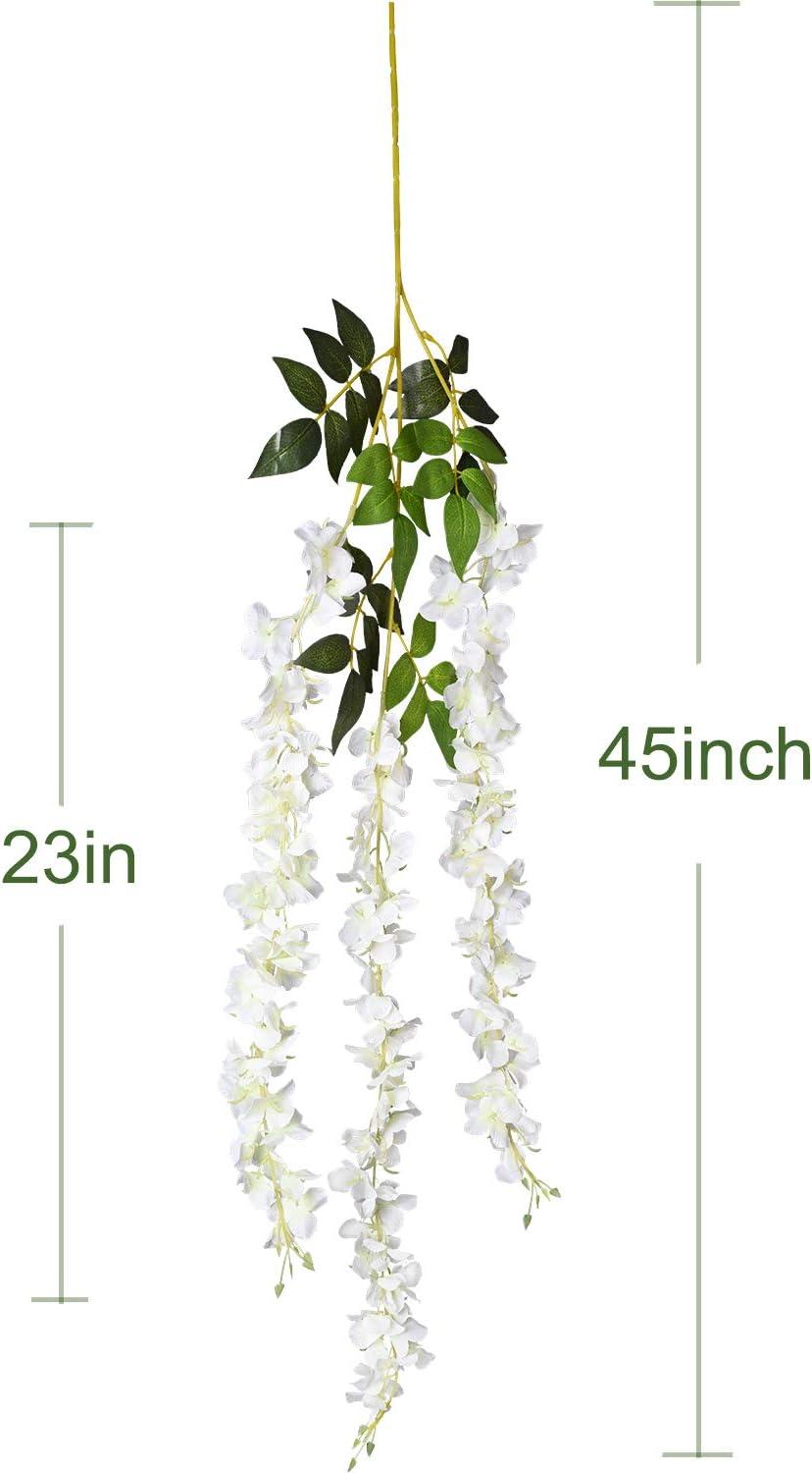 Sinhoon 6 Pack 3.75 Feet/Piece Artificial Fake Wisteria Vine Ratta Hanging Garland Silk Flowers String Home Party Wedding Decor (White)