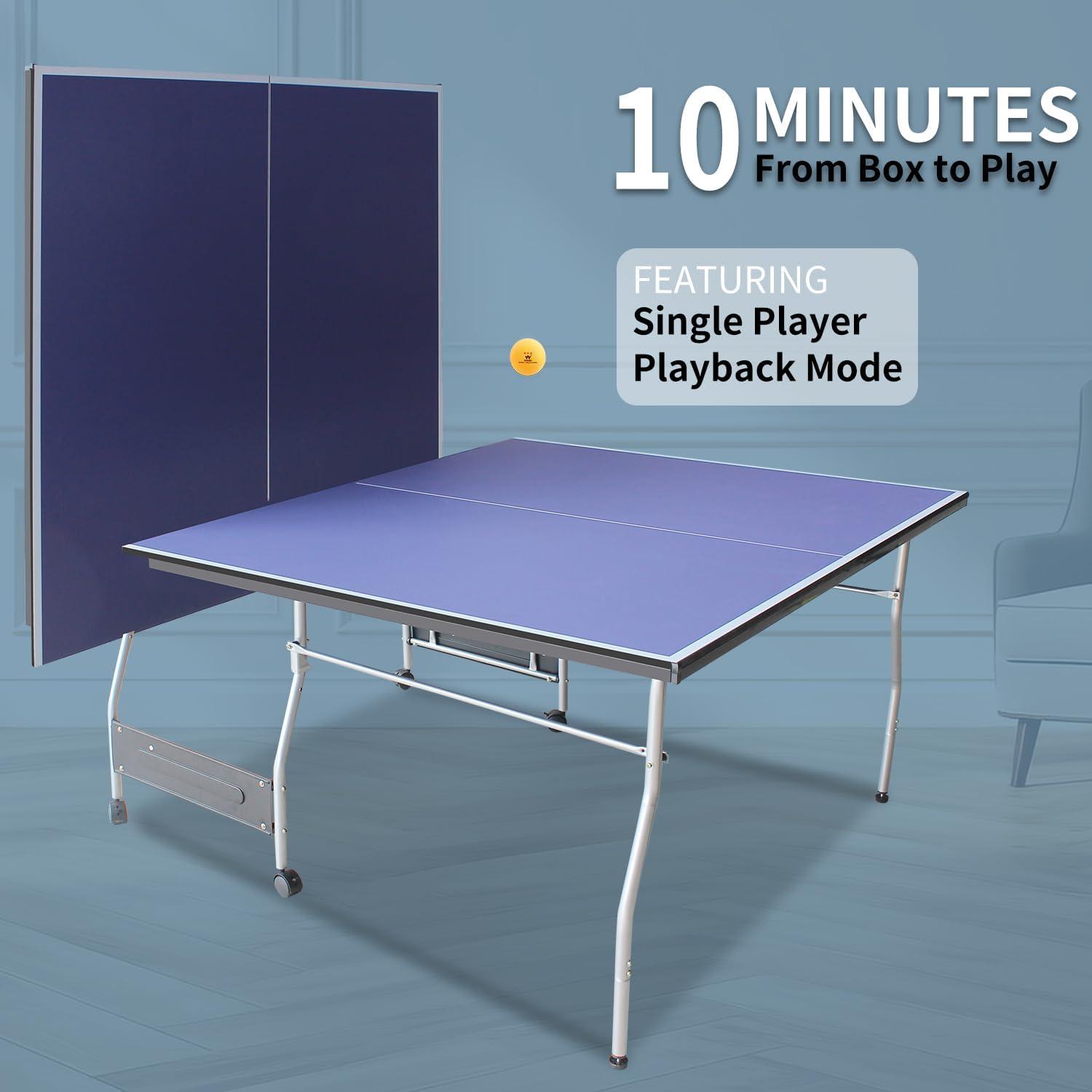 8ft Blue Aluminum Foldable Outdoor Table Tennis Set