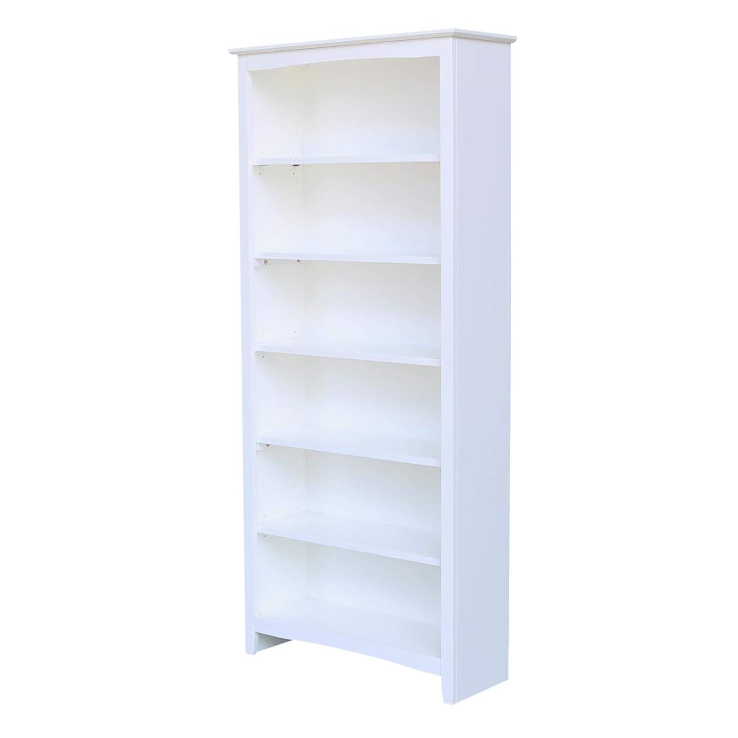 72" Shaker Bookshelf White - International Concepts: Solid Wood, 5 Fixed & Adjustable Shelves