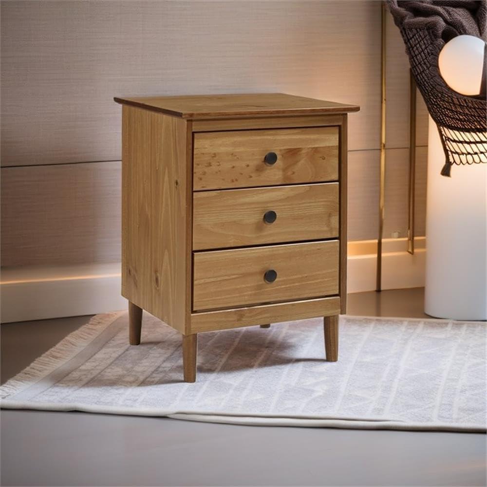 Contemporary 3-Drawer Caramel Wood Nightstand for Bedroom Decor Convenience Compact Organizing End Table Storage