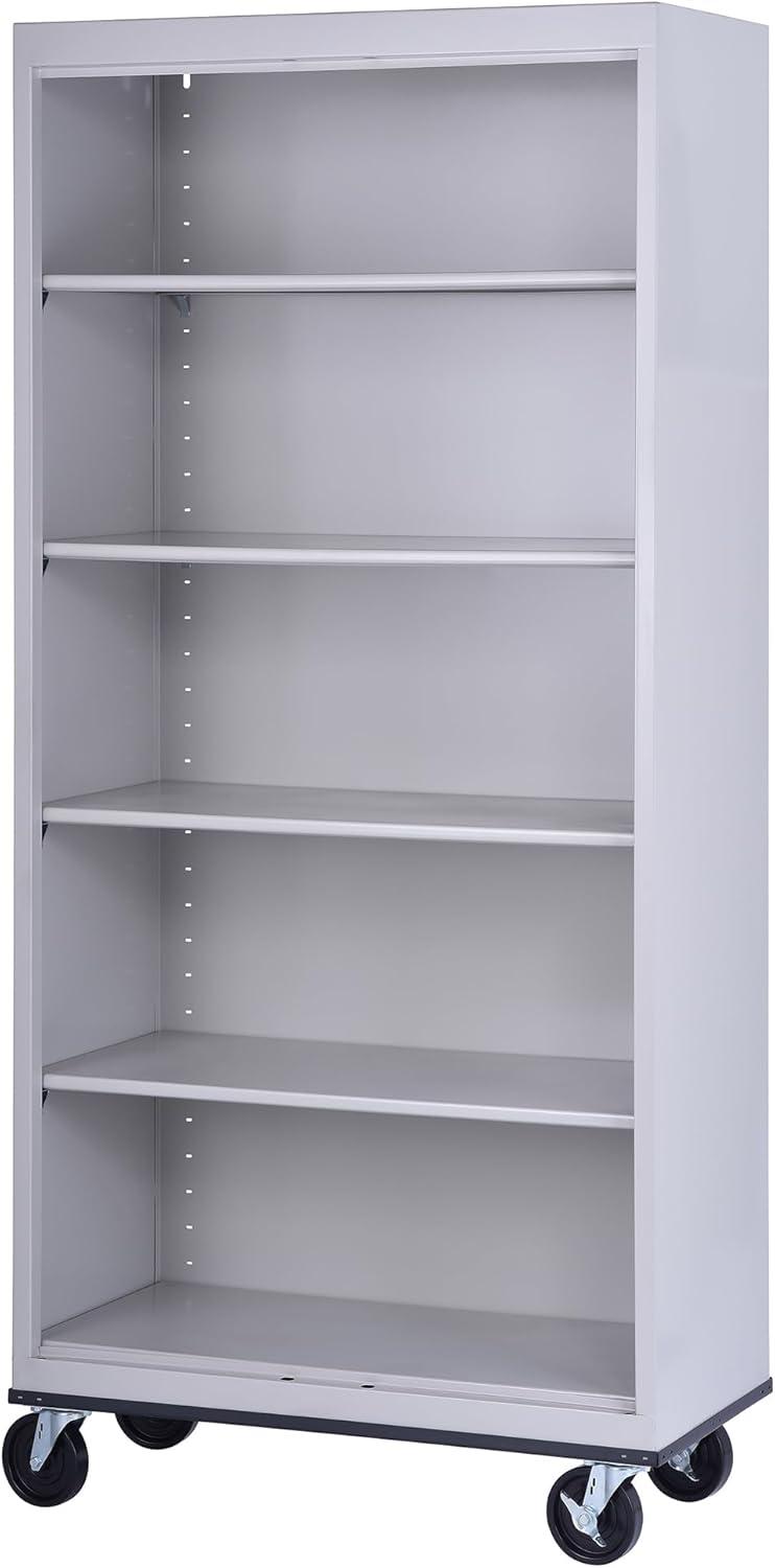 Sandusky Lee 36" W x 18" D x 78" H Steel Mobile Bookcase with 4 Adjustable Shelves by Sandusky