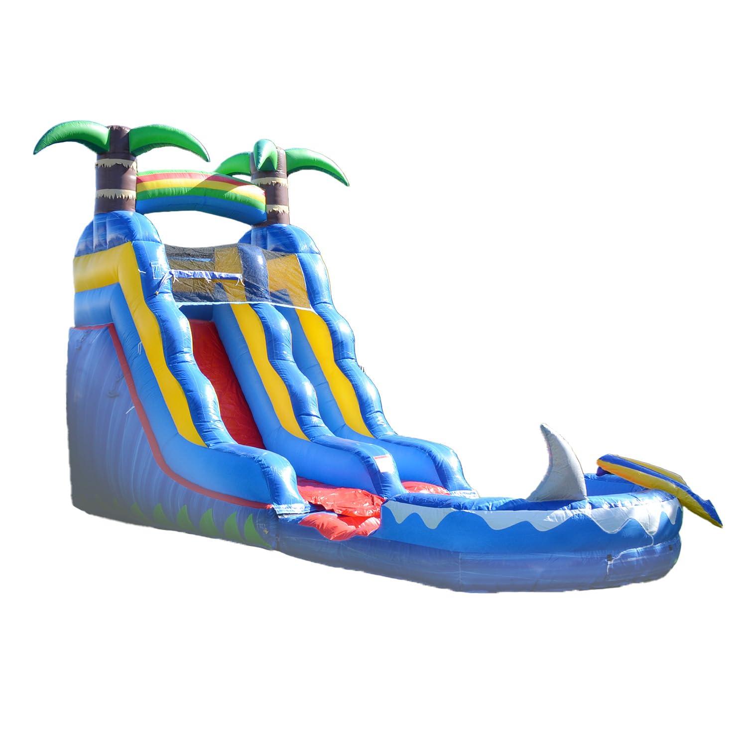 HeroKiddo Ocean Shark Commercial Grade Bounce House Water Slide with Splash Pool for Kids and Adults (with Blower), Basketball Hoop, Outdoor Indoor, Wet Dry Combo, Big Inflatable, Rental Quality