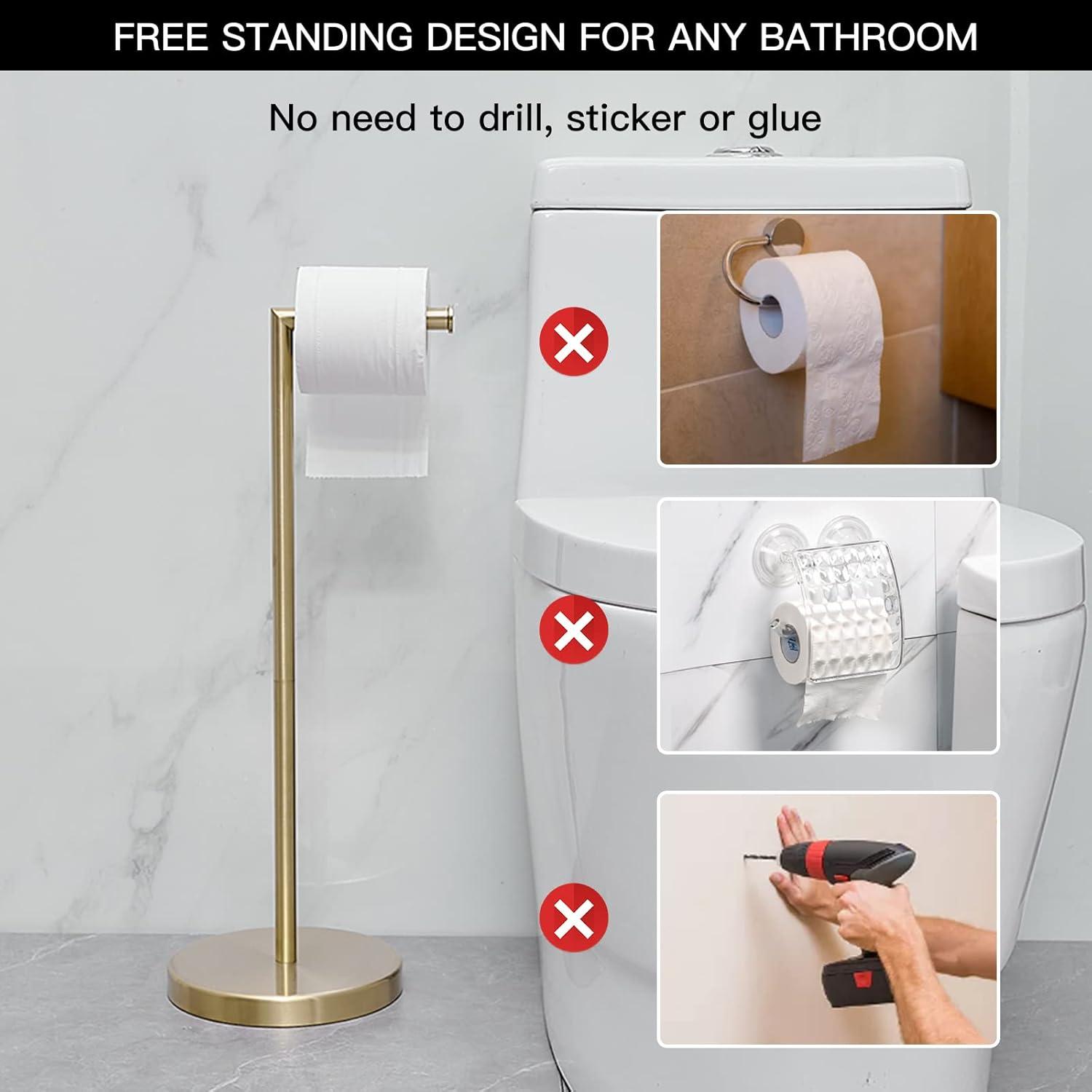 Brushed Gold Freestanding Stainless Steel Toilet Paper Holder