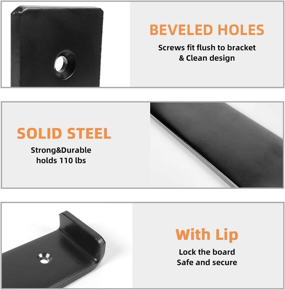 Shelf Brackets 8 Inch, Heavy Duty Black Metal Floating Shelf Bracket, Rustic Farmhouse Decorative Iron L Bracket with Lip/Hook, J Brackets Wall Angel Corner Brace for Wood Shelves - 6 Pack