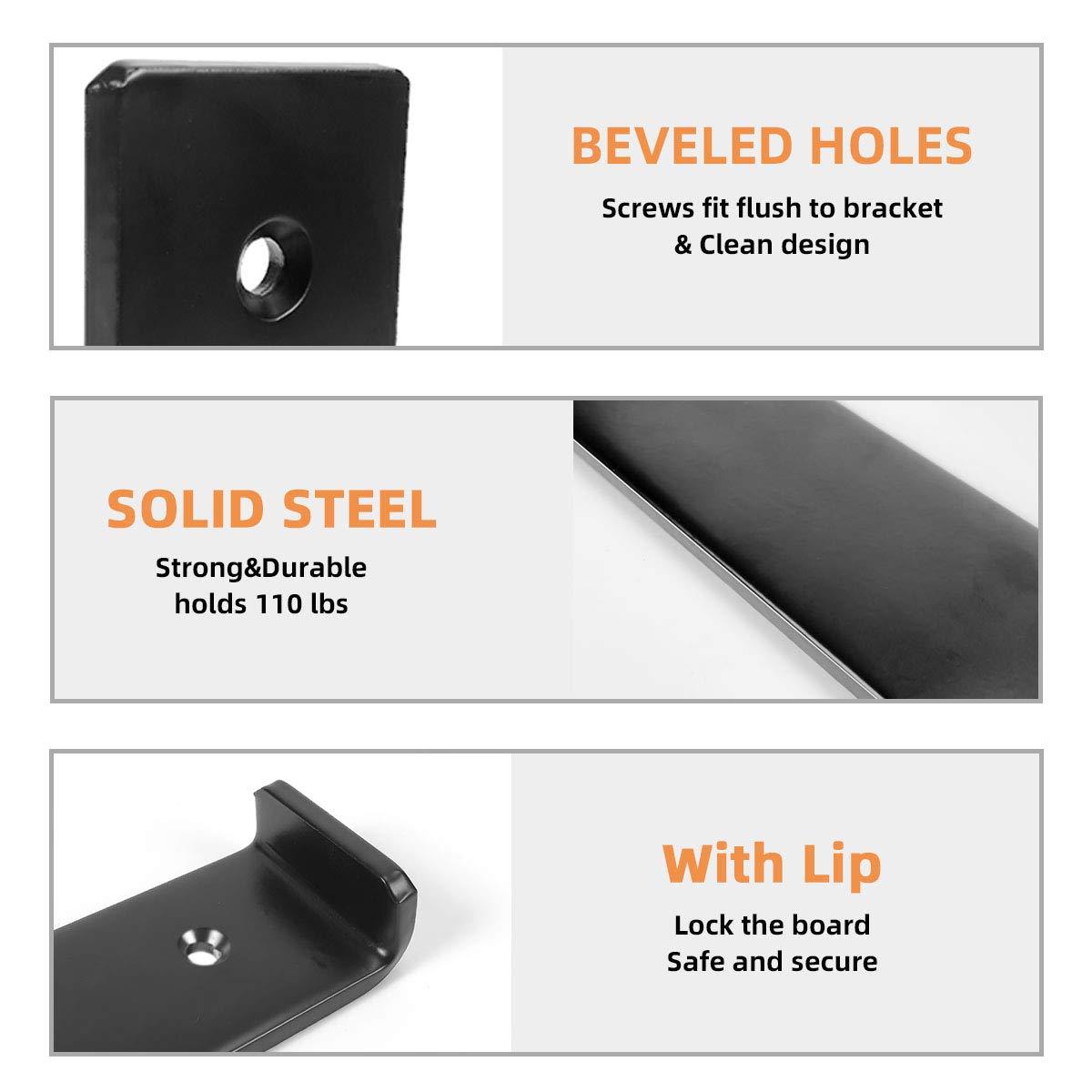 Shelf Brackets 8 Inch, Heavy Duty Black Metal Floating Shelf Bracket, Rustic Farmhouse Decorative Iron L Bracket with Lip/Hook, J Brackets Wall Angel Corner Brace for Wood Shelves - 6 Pack