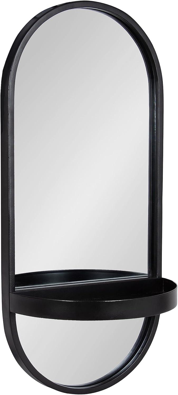 11"x25" Estero KD Metal Wall Mirror with Shelf Black - Kate & Laurel All Things Decor: Oval, Mid-Century Modern