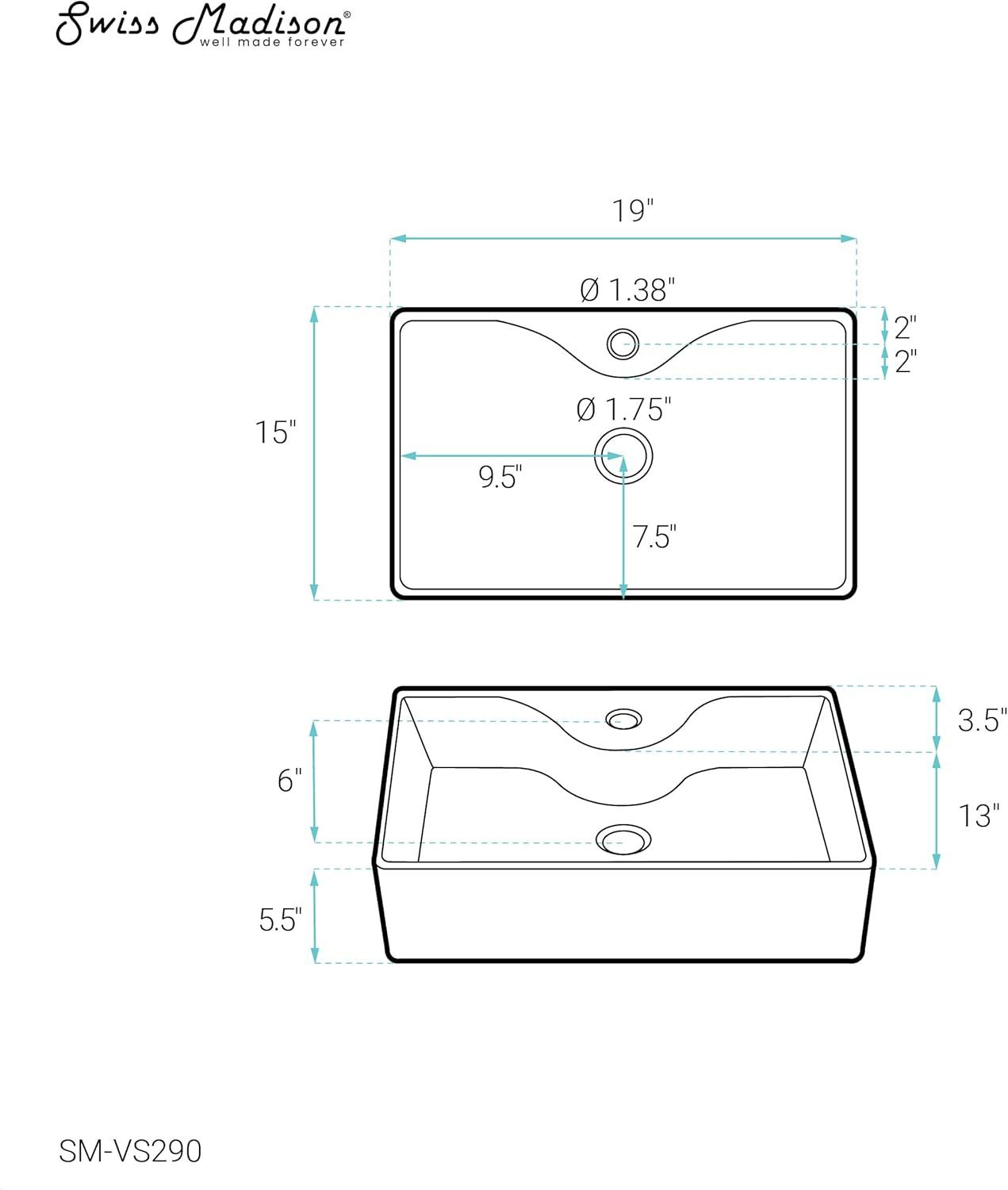 Glossy White Ceramic Above-Counter Vessel Sink, 19"