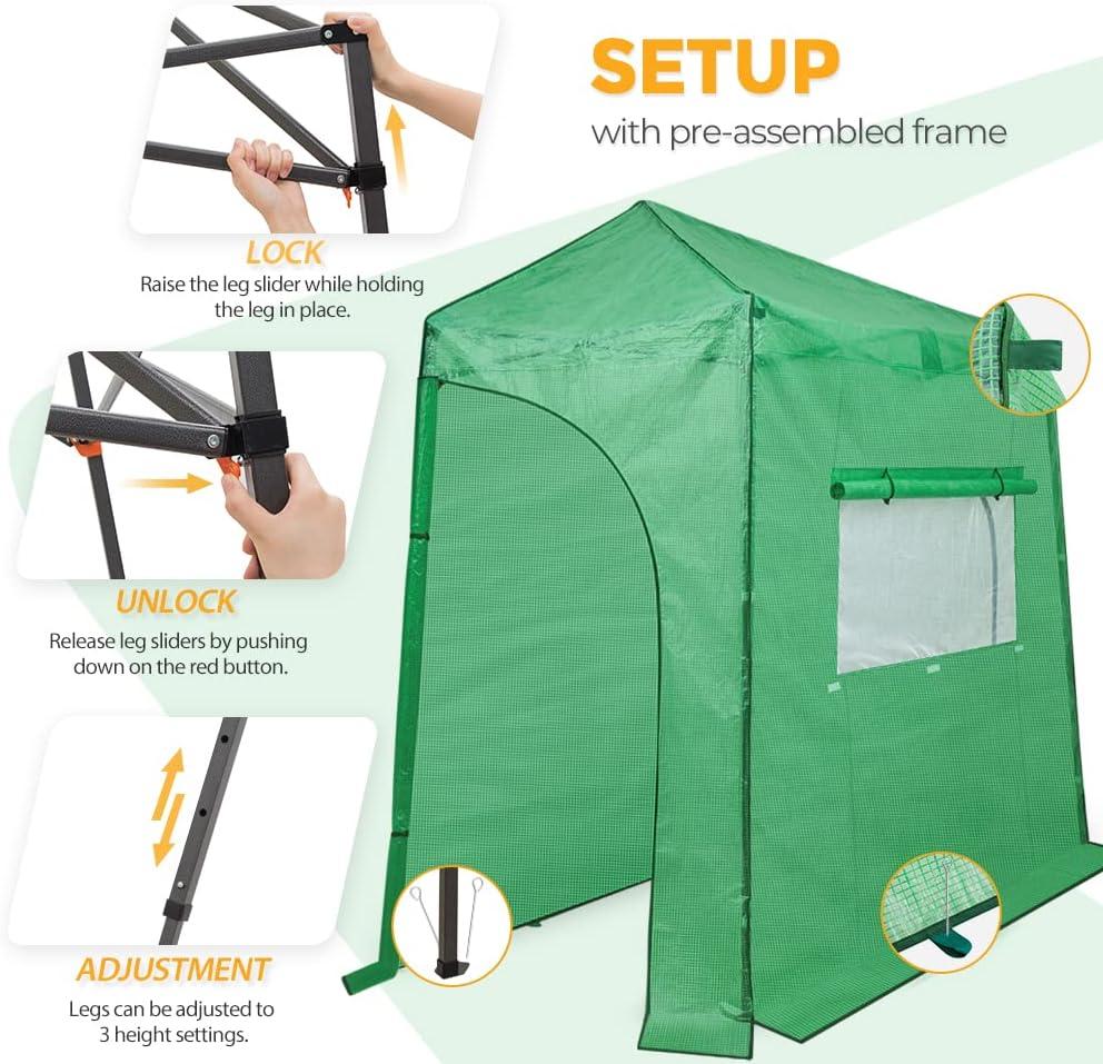 EAGLE PEAK 10x 5 Portable Lean to Walk-in Greenhouse Instant Pop-up Fast Setup Indoor Outdoor Plant Gardening Green House Canopy, Front and Rear Roll-Up Zipper Entry Doors and Roll-Up Side Windows