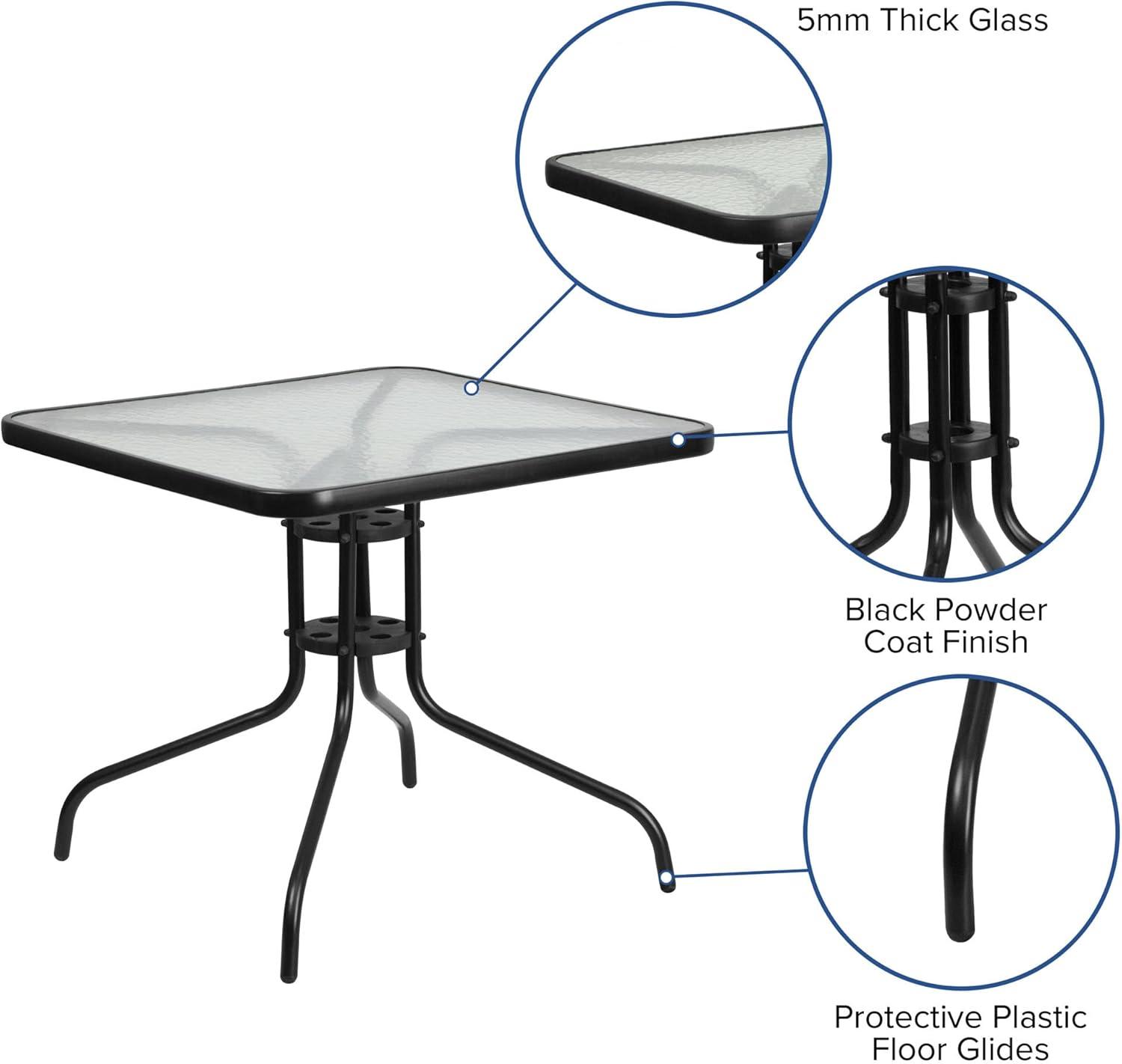 Flash Furniture 5 Piece Outdoor Patio Dining Set - Tempered Glass Patio Table, 4 Flex Comfort Stack Chairs