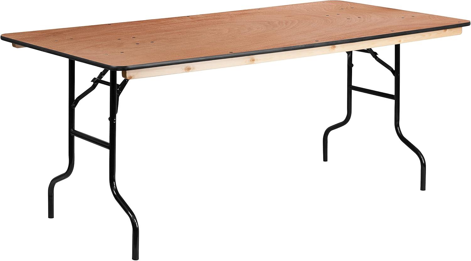 6-Foot Black Metal and Brown Wood Folding Banquet Table