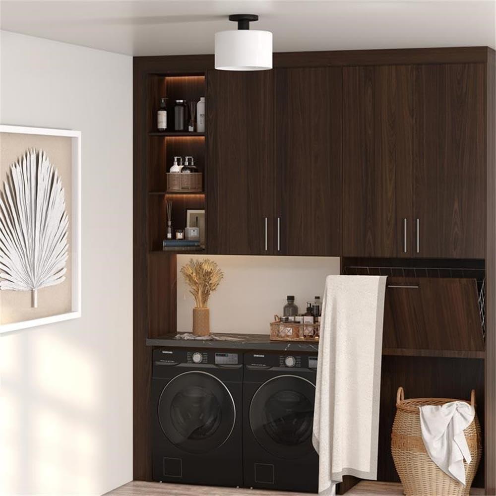 Evelyn&Zoe 10" Matte Black Metal/Glass Semi Flush Mount