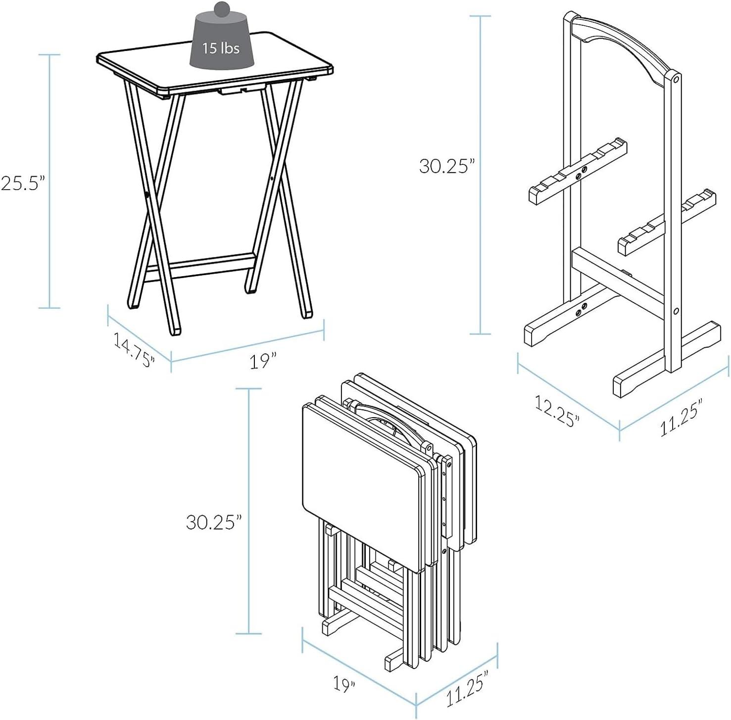 Pine Wood Espresso 5-Piece Tray Table Set with Stand