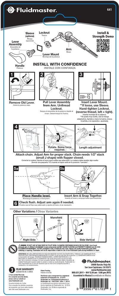 Fluidmaster Universal Fit Chrome Toilet Tank Lever with Adjustable Arm