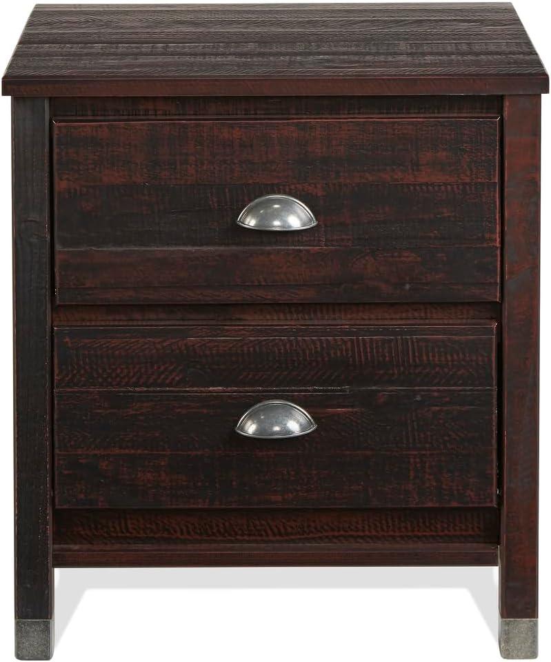 Baja Medium Pine 2-Drawer Nightstand with Steel Accents