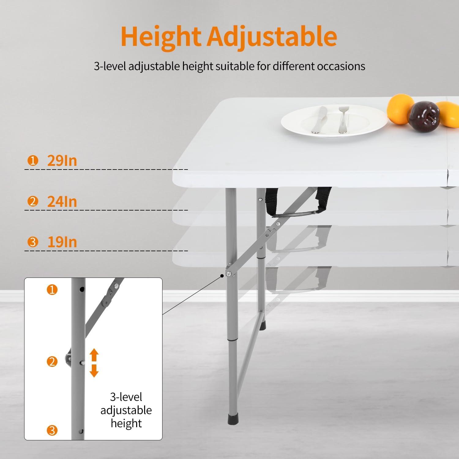 White 4-Foot Folding Plastic Camping Table with Steel Legs