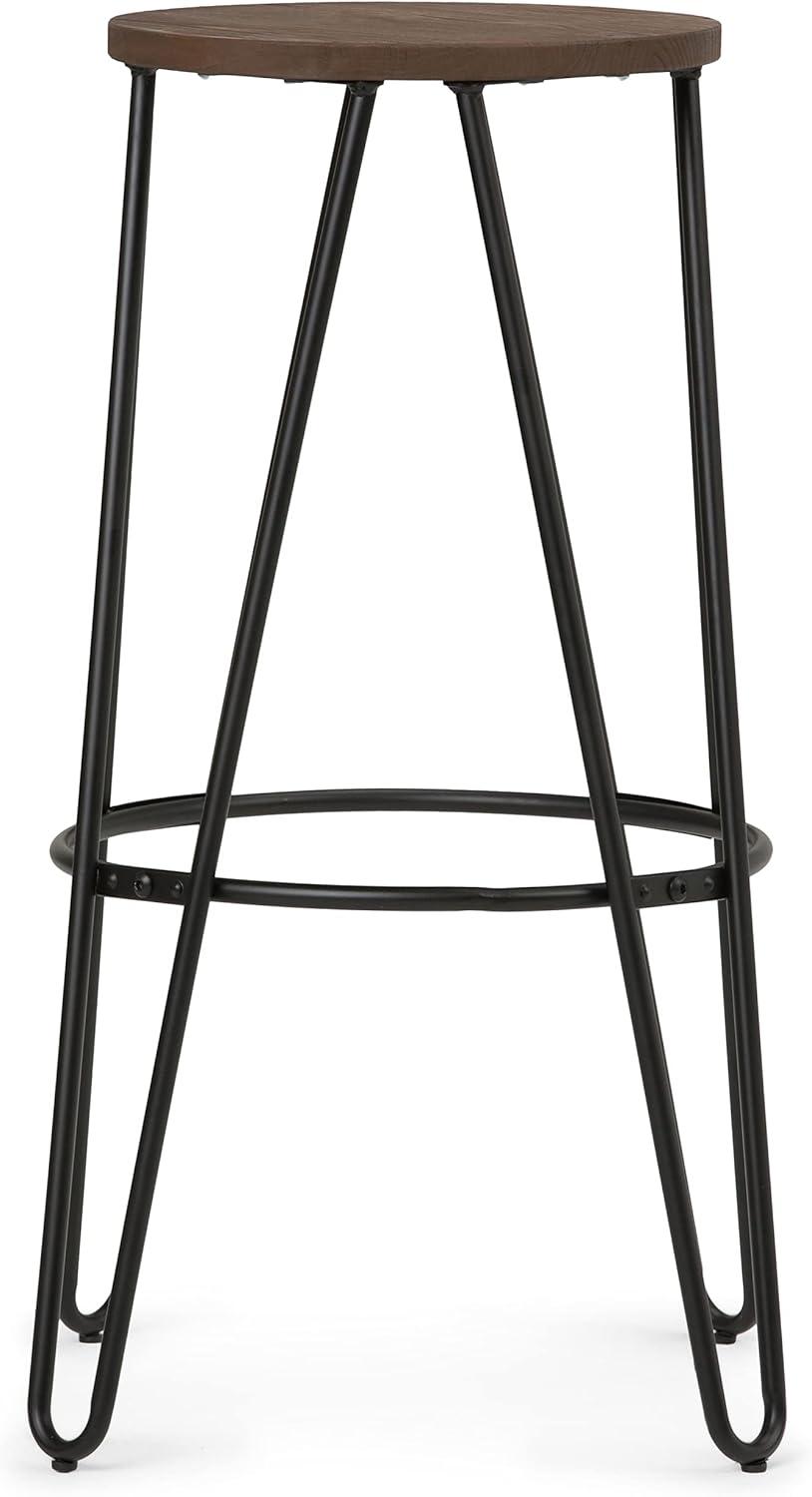 Simeon Industrial Metal 30 inch Metal Bar Stool with Wood Seat in Cocoa Brown / Black