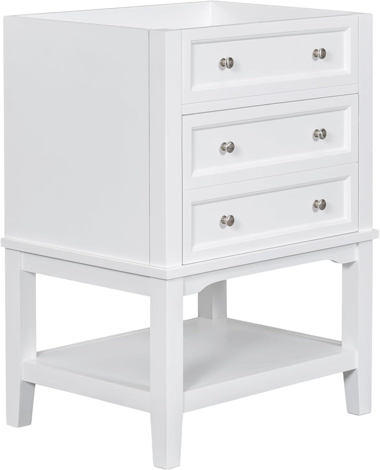 Seetaras 24" Bathroom Vanity with Drawer Open Shelf,Bathroom Storage Cabinet Without Sink, Base Only, Solid Wood Frame, White