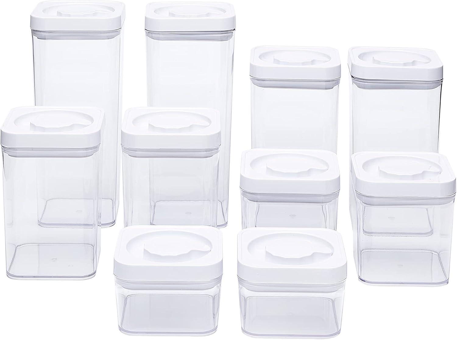 10-Piece Square Airtight Food Storage Containers for Kitchen Pantry Organization, BPA Free Plastic, Clear