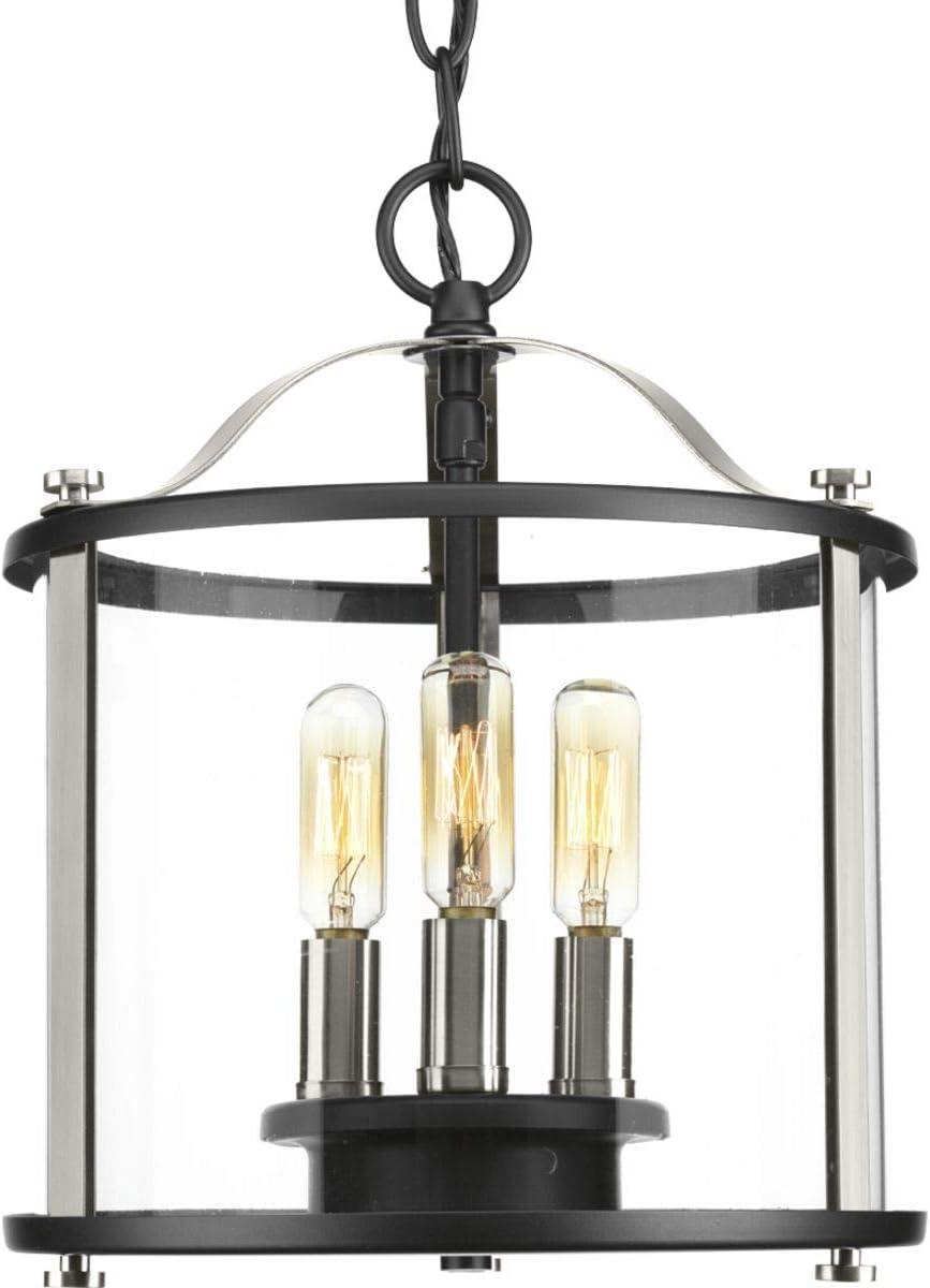 Progress Lighting, Squire Collection, 3-Light Semi-Flush Lantern, Black Finish, Clear Glass Shade