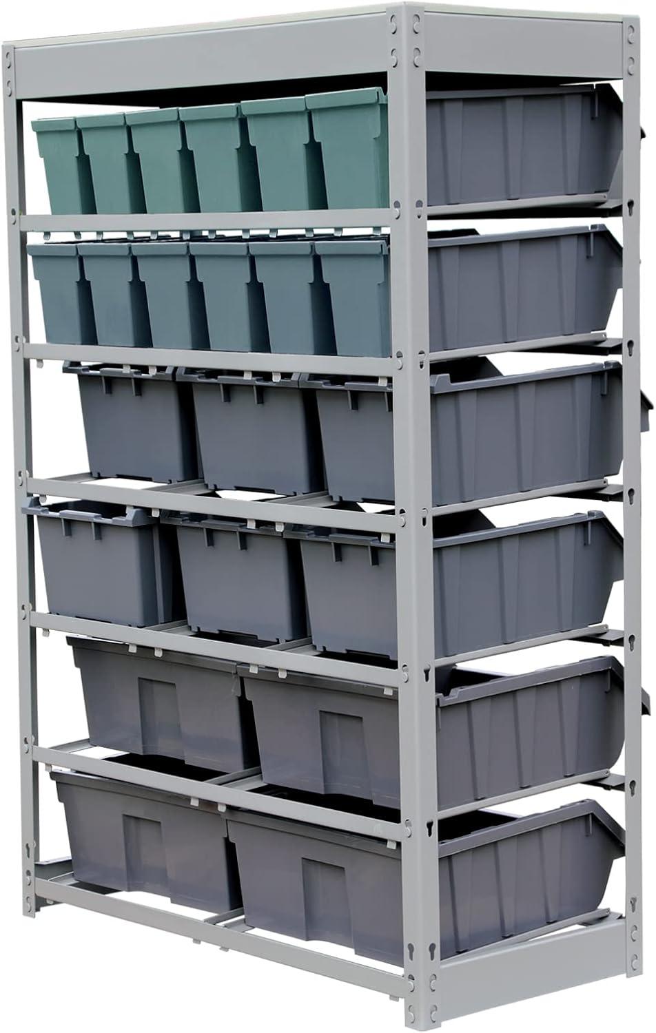 King's Rack 6-Tier Metal Organizer Shelving Rack with 22 Bins in Gray