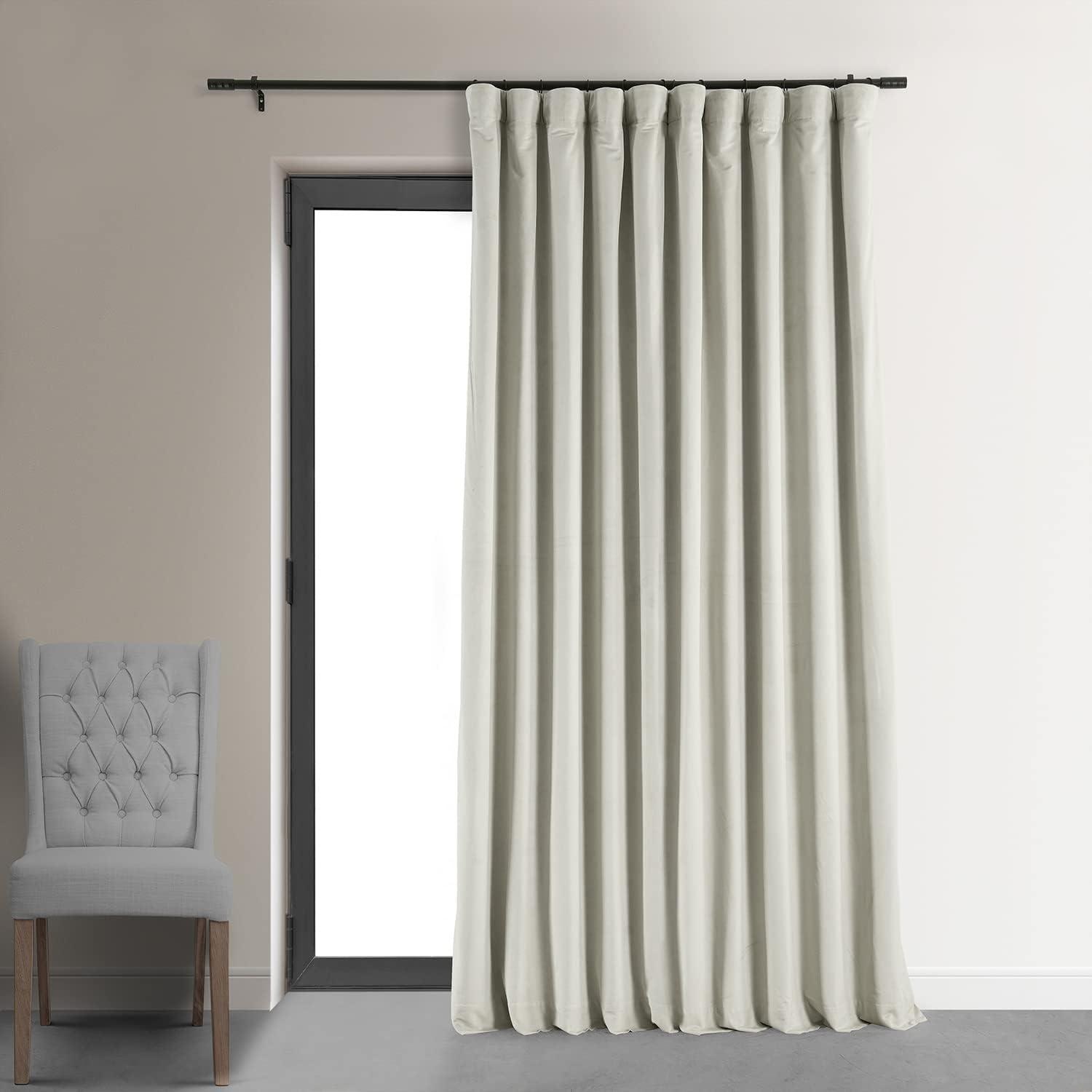 Off White Extra Wide Velvet Blackout Curtain Panel