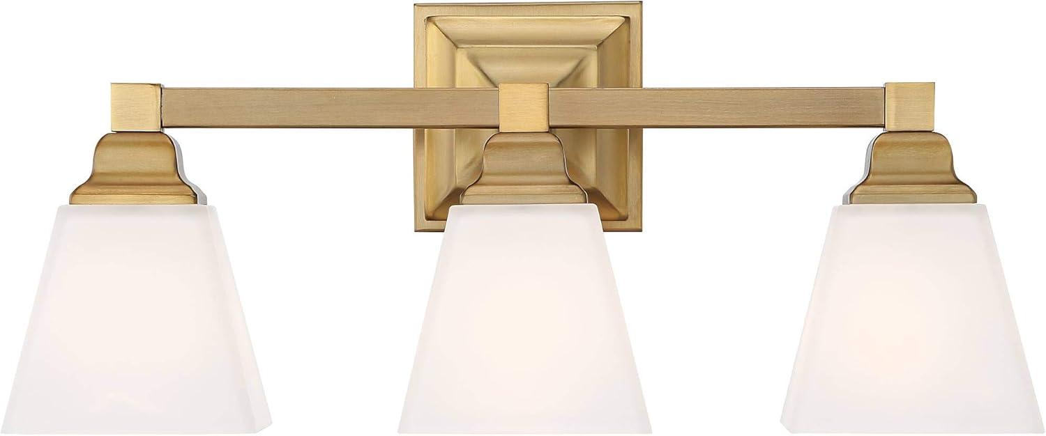 Warm Brass 3-Light Vanity Fixture with Milk Glass Shades