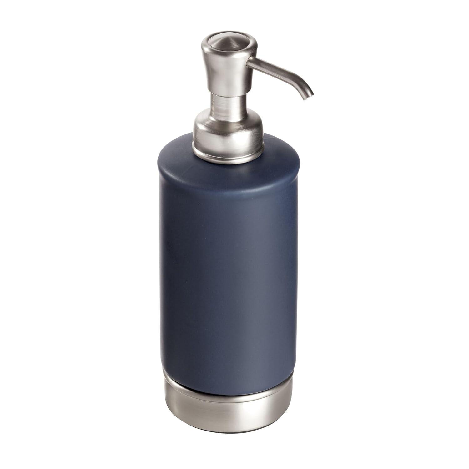 iDesign Ceramic and Steel Hand Refillable Liquid Soap Dispenser - Matte Navy & Brushed Nickel