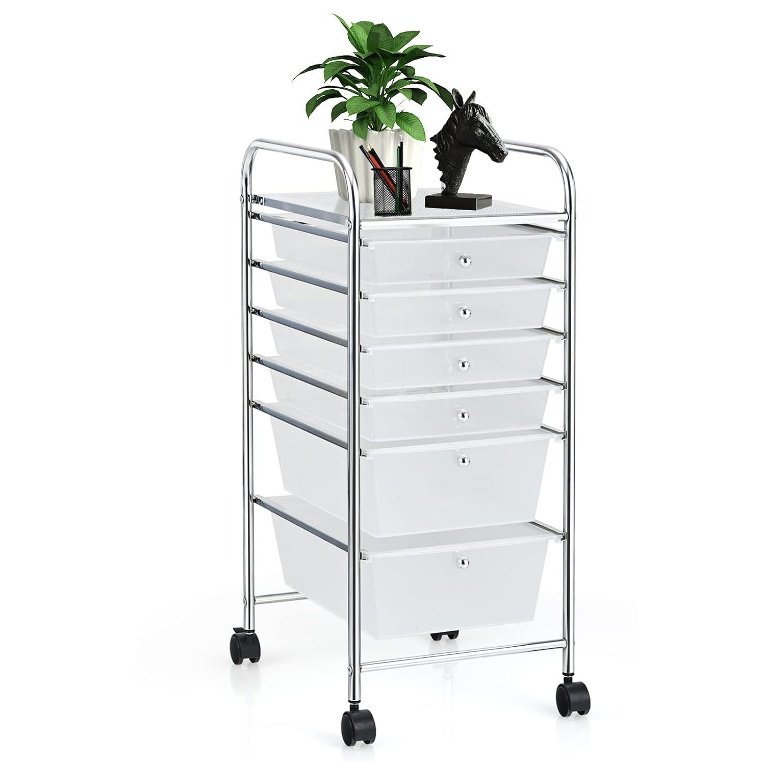 Clear 6-Drawer Rolling Storage Cart with Chrome Frame
