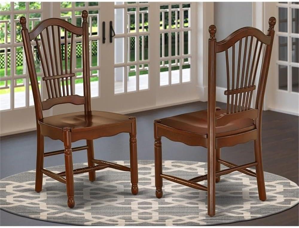 East West Furniture Dover 11" Wood Dining Chairs in Mahogany (Set of 2)