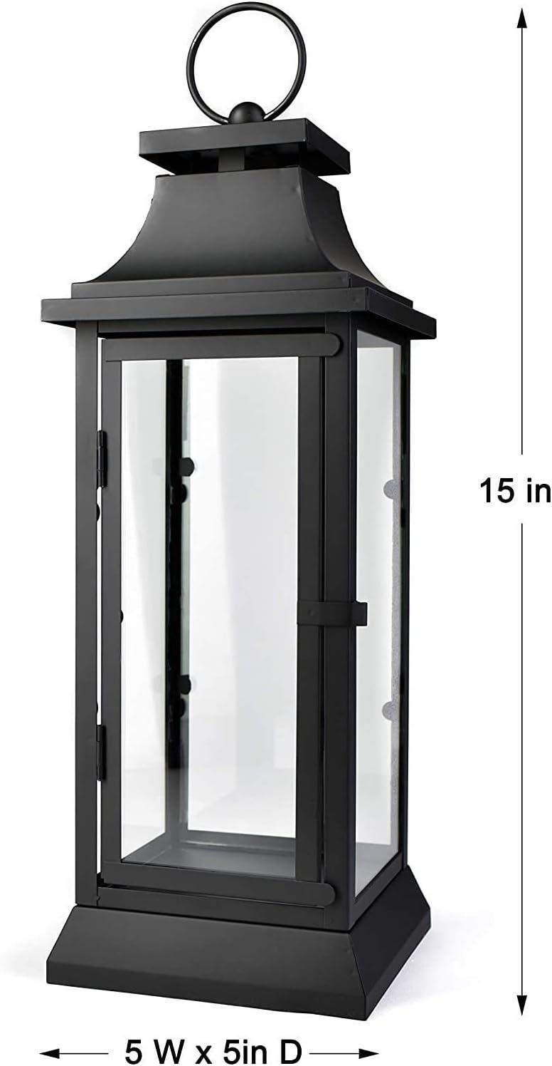 Small Black Iron Hurricane Lantern with Clear Glass Panels