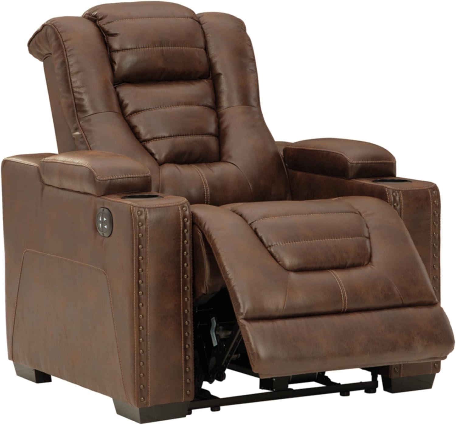 Ashley Furniture Owner's Box Faux Leather Power Recliner in Thyme