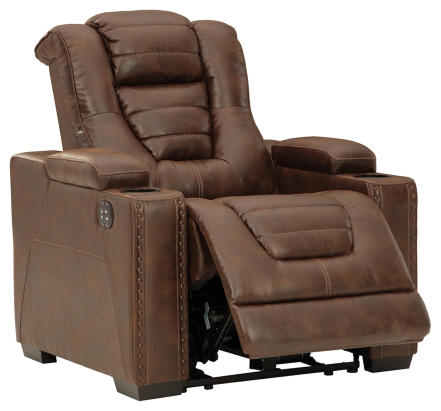 Signature Design by Ashley Owner's Box Faux Leather Power Recliner in Thyme