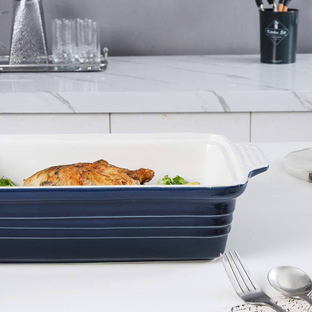 Ceramic Casserole Dish With Lid, Covered Rectangular Set, Lasagna Pan for Cooking, Baking Dish for Dinner, 9 x 13 Inches, Gradient Series (Gradient Blue)