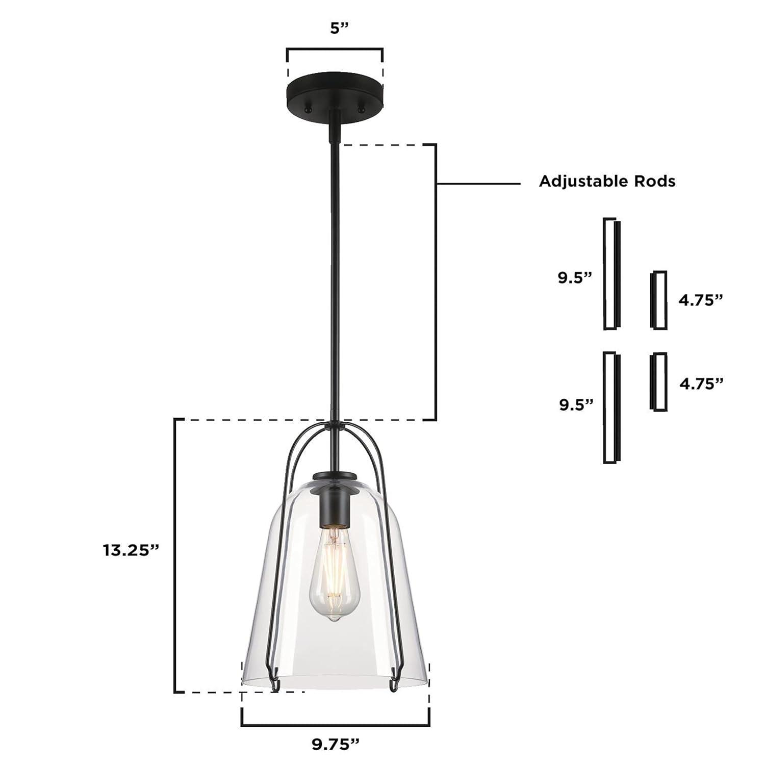 Westinghouse Lighting 6130100 Kewadin One Light Indoor Pendant, Matte Black & Clear Glass
