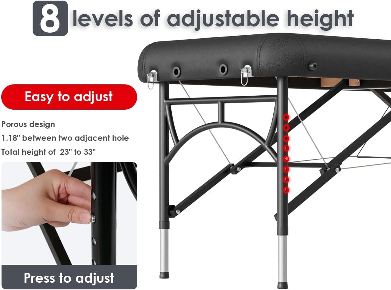 84" Black PU Leather Portable Massage Table with Aluminum Legs