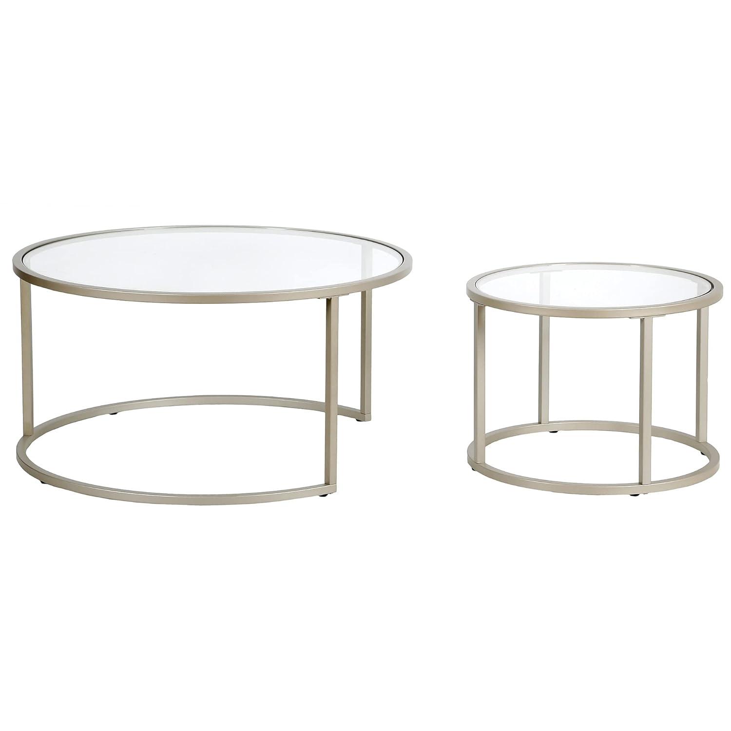 Evelyn&Zoe Watson Round Nested Coffee Table in Satin Nickel