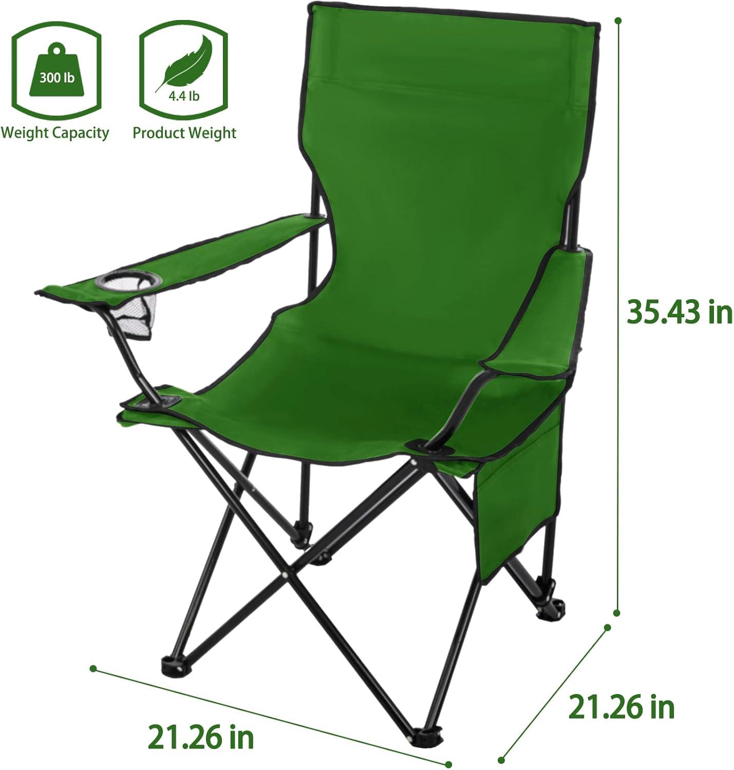 Green Folding Camping Chair with Arms and Carry Bag