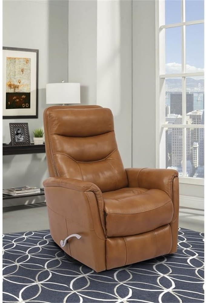 Butterscotch Leather Swivel Recliner with Wood Accents