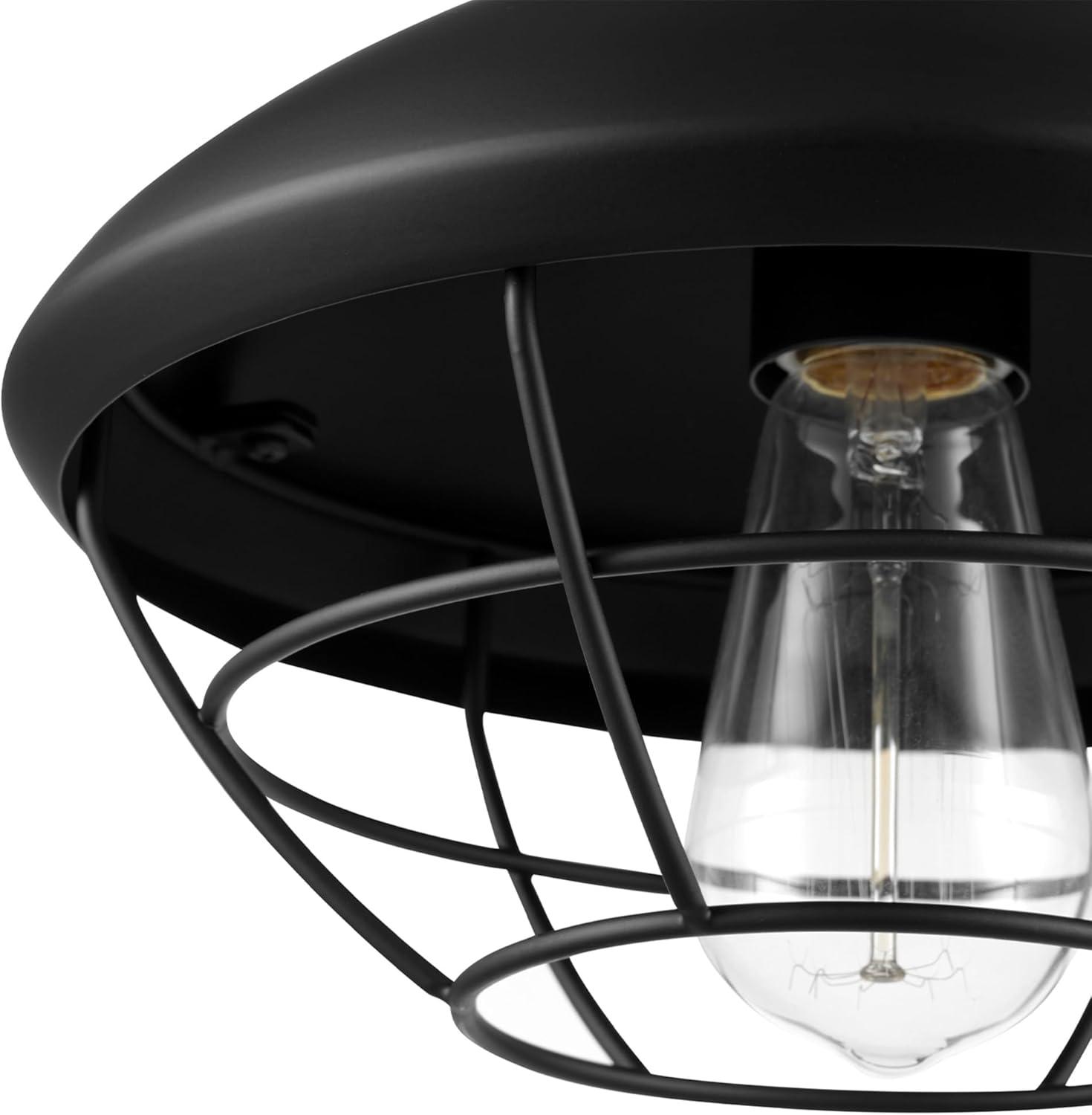 Matte Black Metal Cage Flush Mount Outdoor Ceiling Light